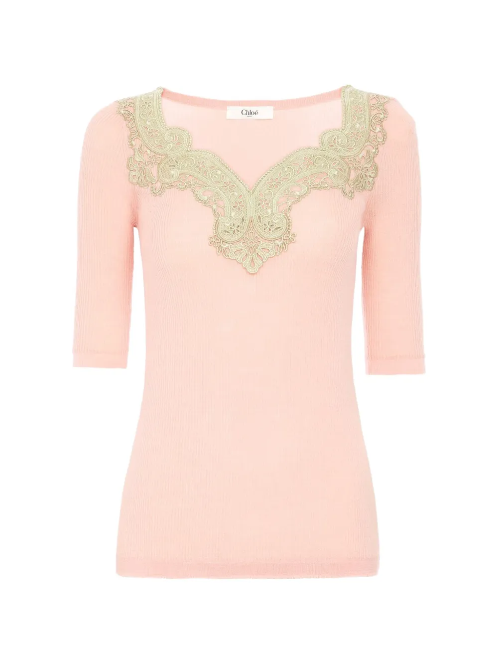 Chloé fitted pullover with elbow-length sleeves in wool and lace