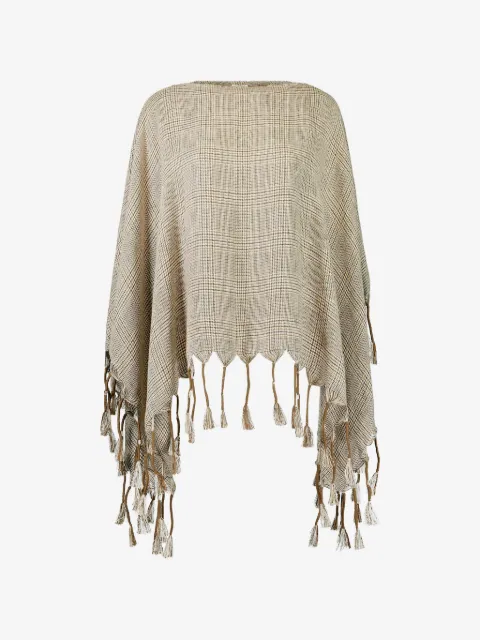 Brunello Cucinelli poncho Prince of Wales con flecos