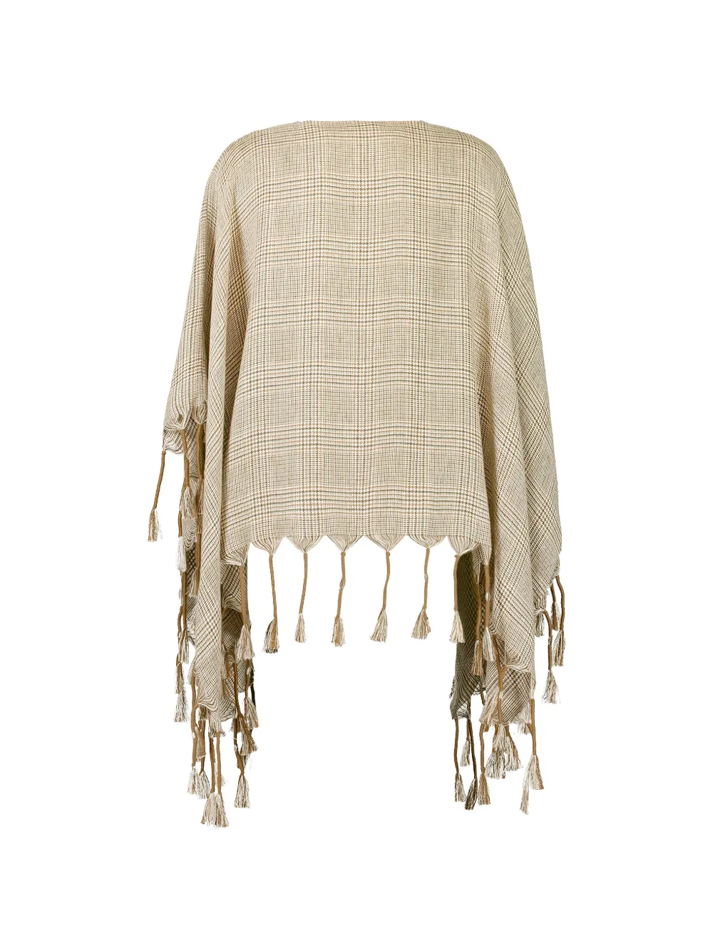 Brunello Cucinelli Prince of Wales poncho met franje Beige