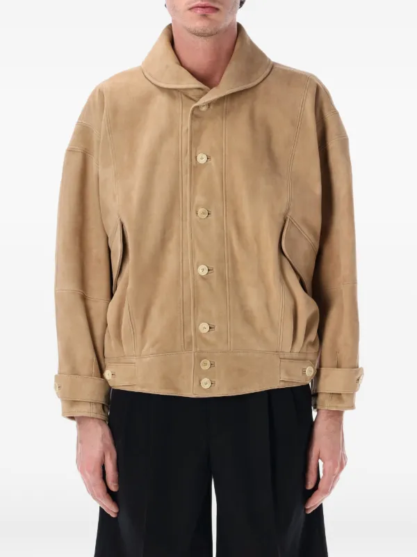 Auralee Suede Bomber Jacket in Neutrals