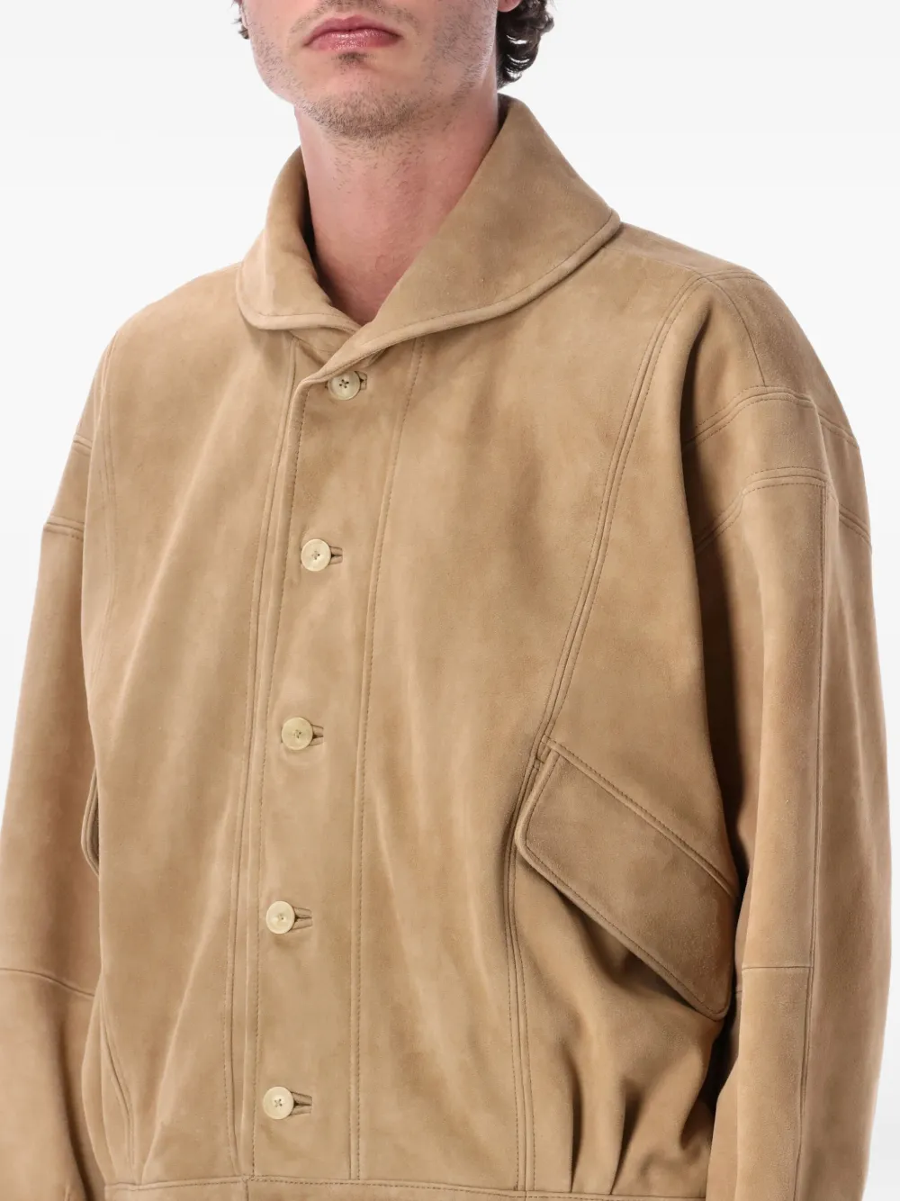  Auralee Suede Bomber Jacket - Neutrals 