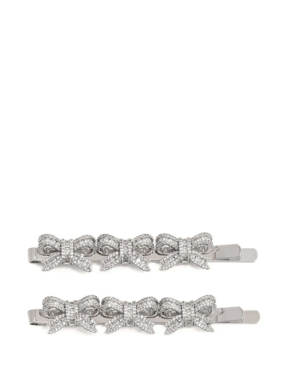 Self-Portrait crystal-embellished bow hair slides - Argento