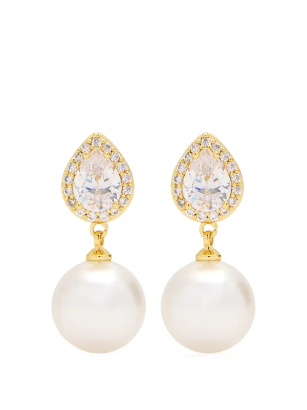 Self-Portrait Crystal Pearl Drop Earrings in Gold