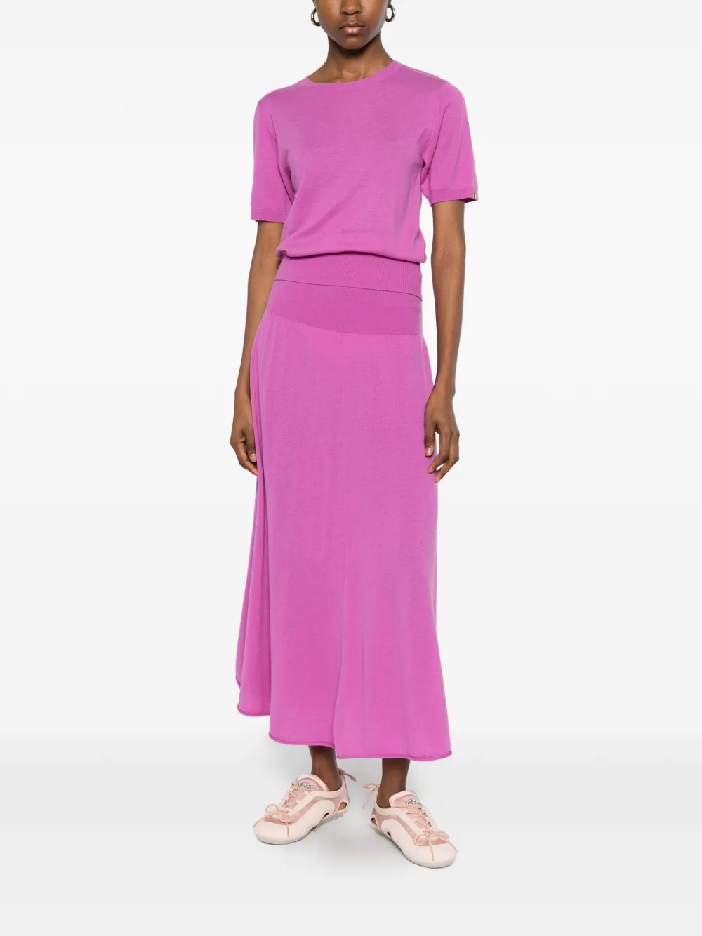 extreme cashmere Noor fijngebreide trui met korte mouwen Roze