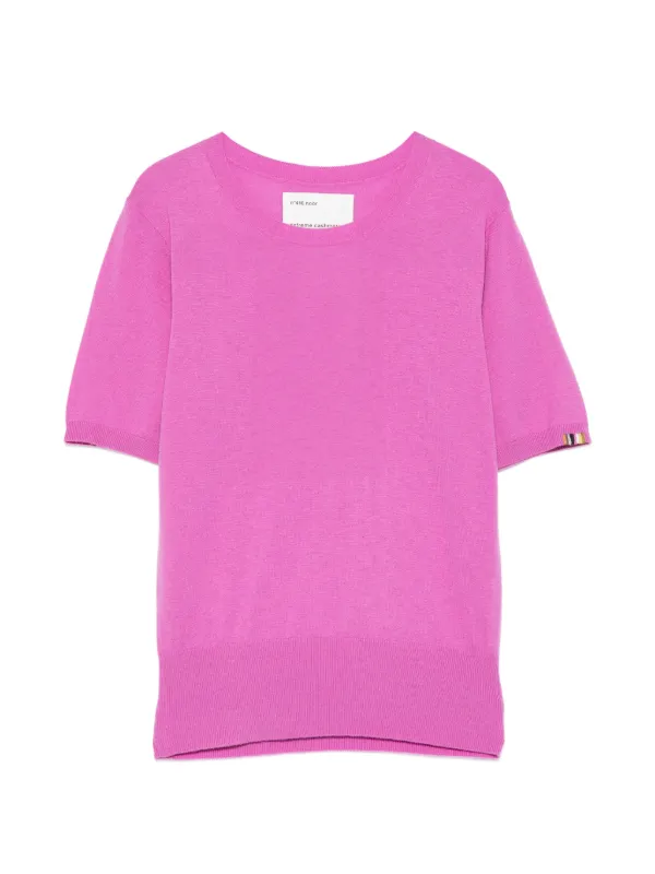 Extreme Cashmere Noor Fine-knit Short-sleeve Sweater in Pink