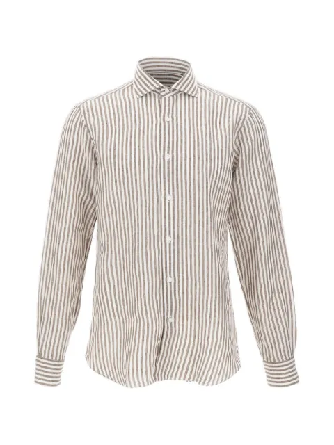 Barba striped button linen shirt