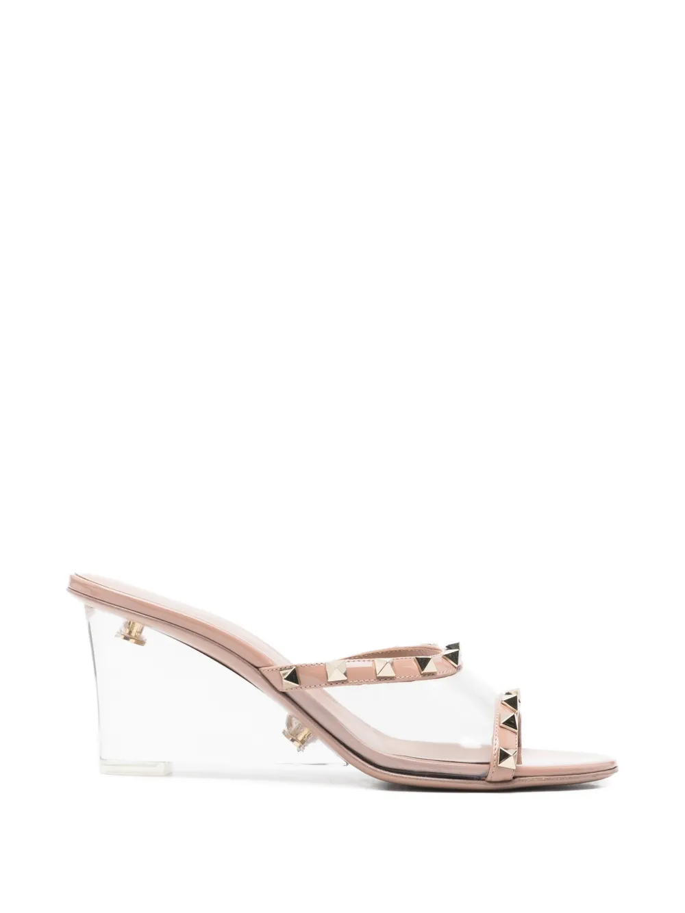 Pre-owned Valentino Garavani Rockstud-embellished Wedge Sandals In Neutral