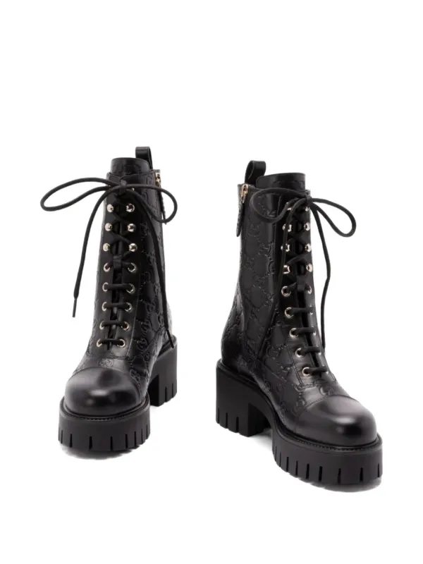 Gucci Pre-Owned GGモノグラム レースアップブーツ | ブラック 