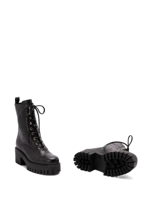 Gucci Pre-Owned GGモノグラム レースアップブーツ | ブラック 