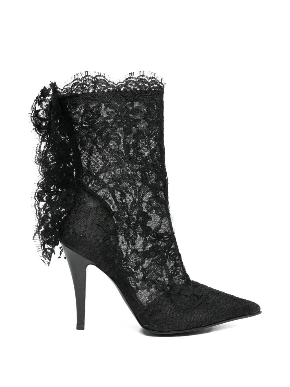 Alexander McQueen Pre-Owned Heron lace-trimmed stiletto boots - Black