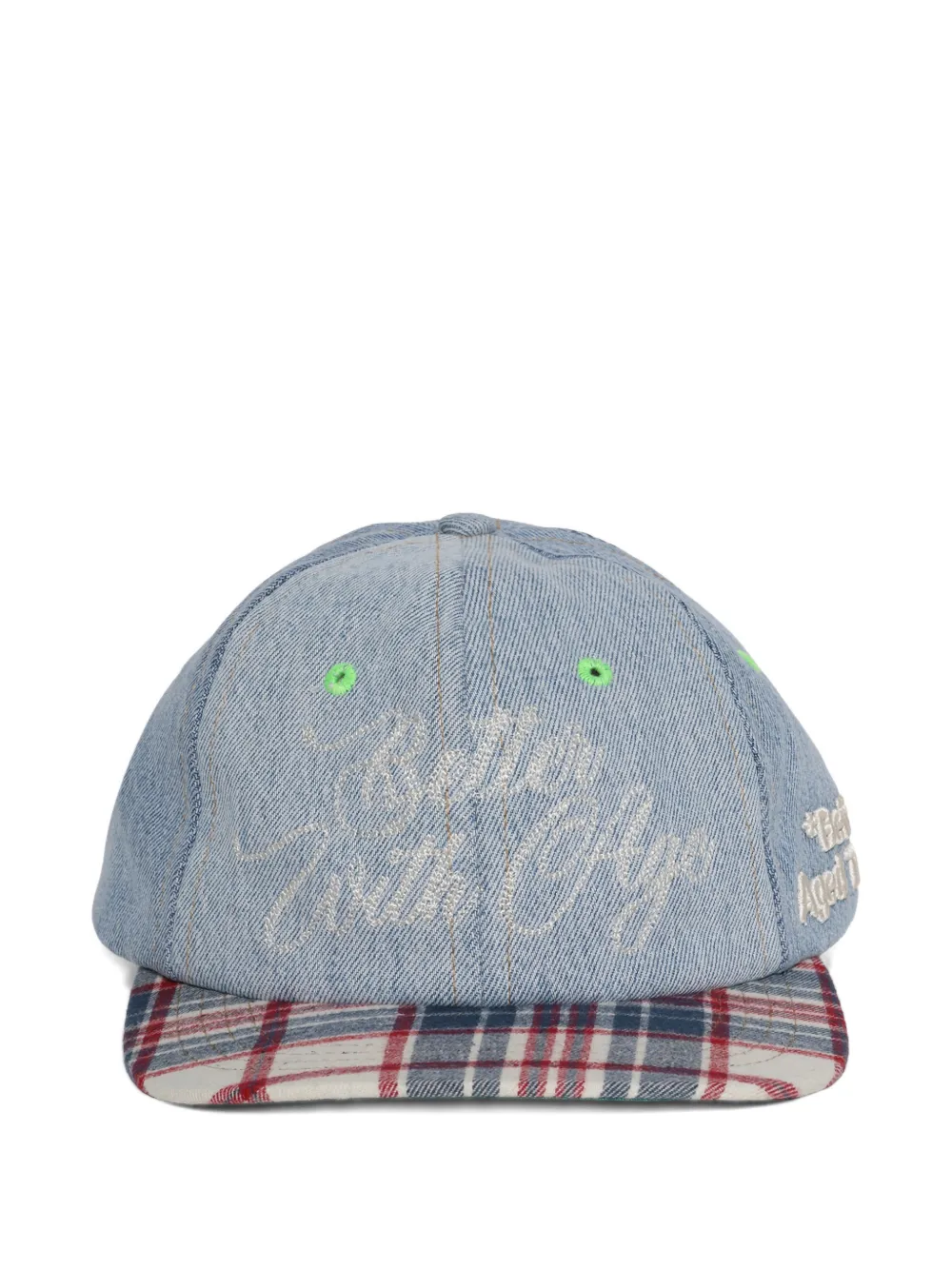 Better with Age plaid brim embroidered hat - Blu