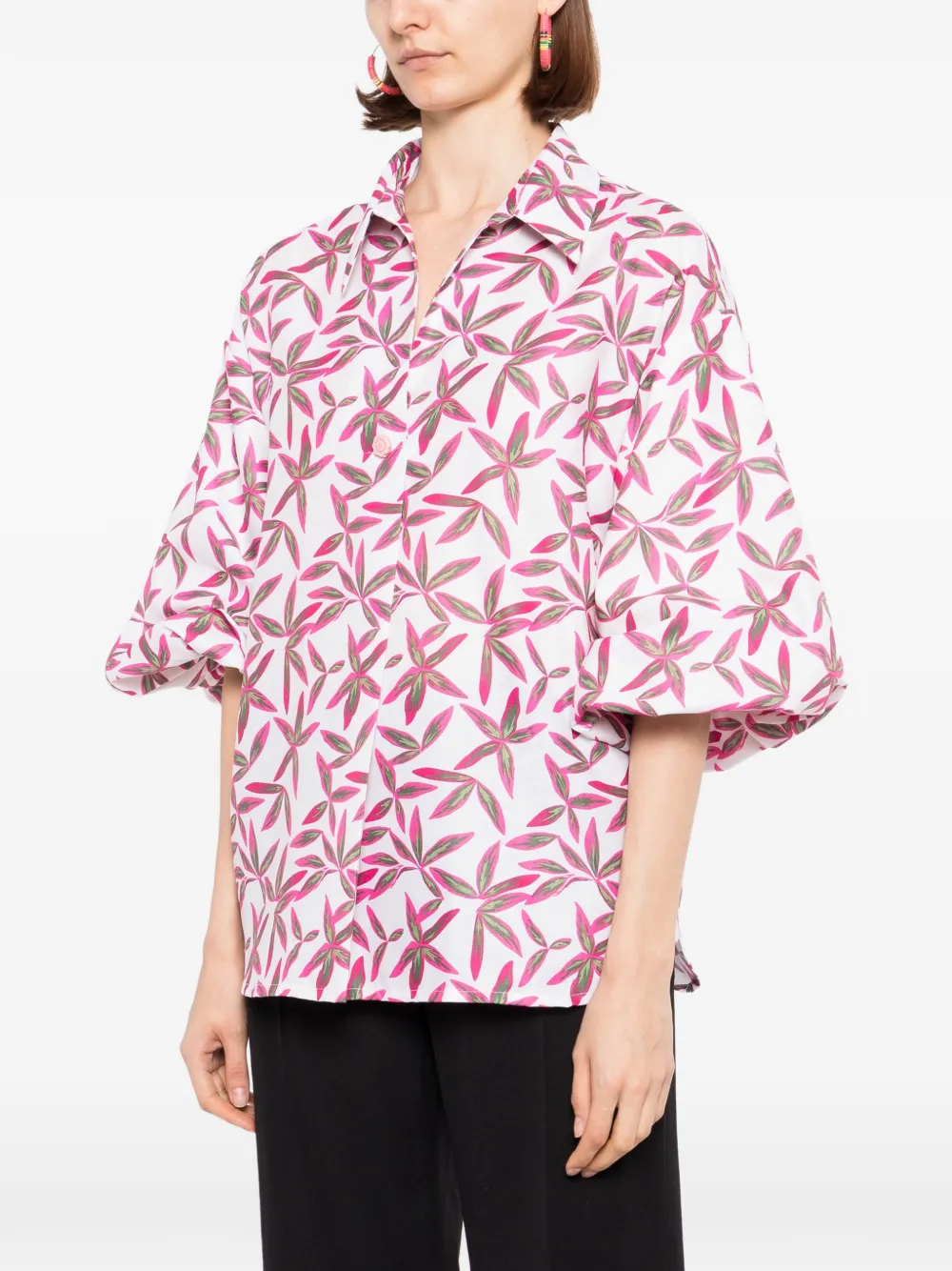  Blaklace Blusa Estampada De Manga Farol - Blanco 