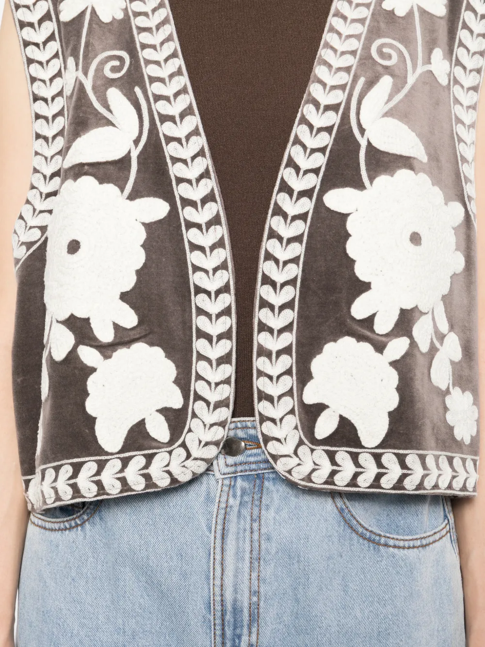 BLAKLACE Gilet met borduurwerk en bloemen Bruin
