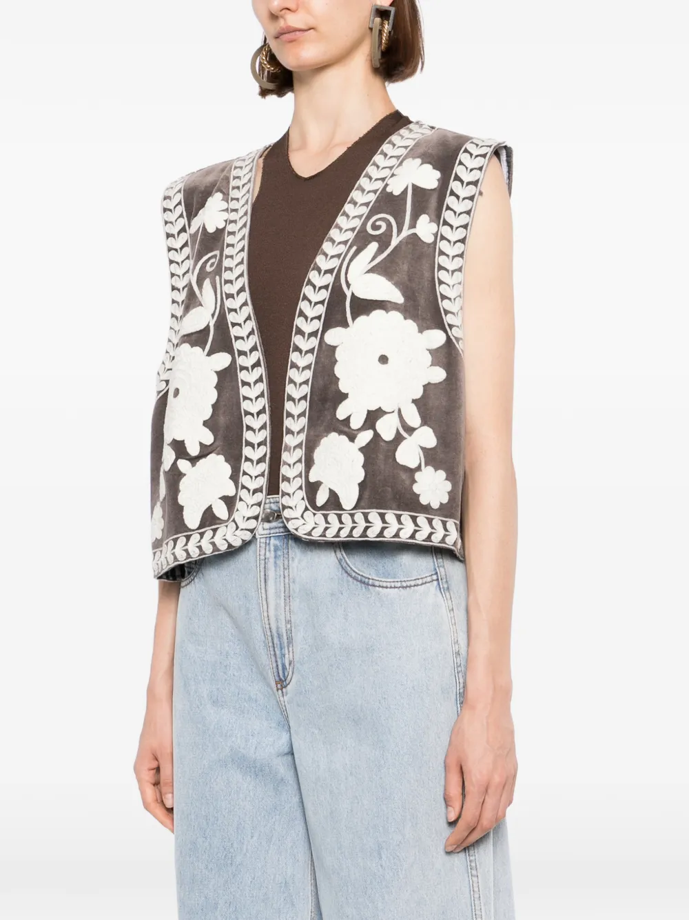 BLAKLACE Gilet met borduurwerk en bloemen Bruin