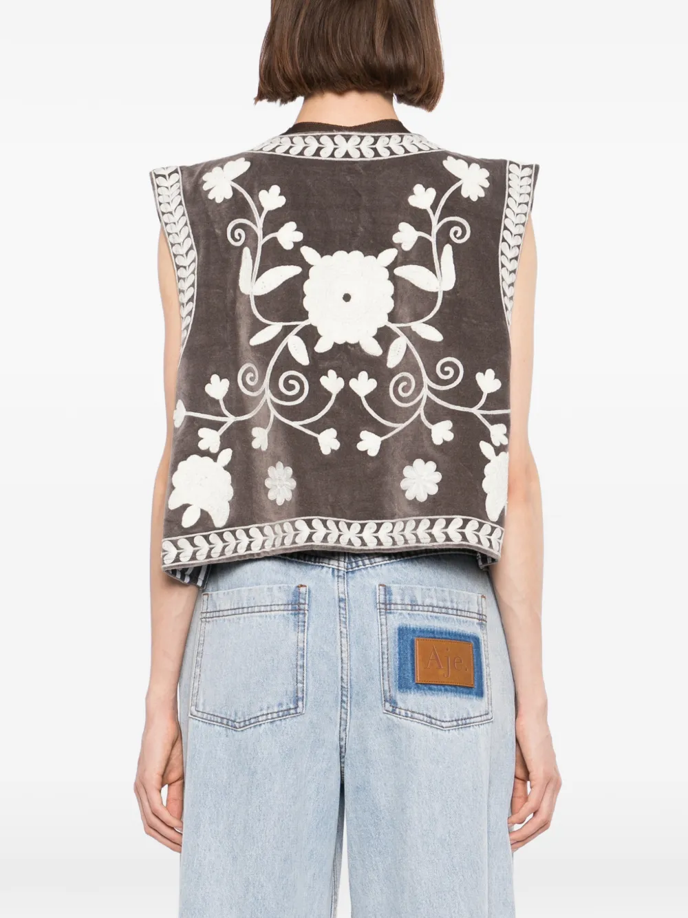 BLAKLACE Gilet met borduurwerk en bloemen Bruin
