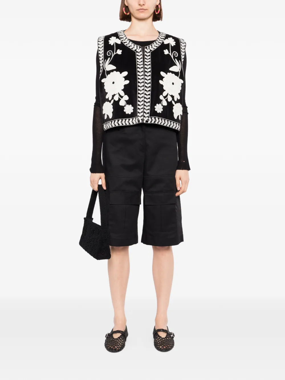 BLAKLACE Blouse met geborduurde bloemen Zwart