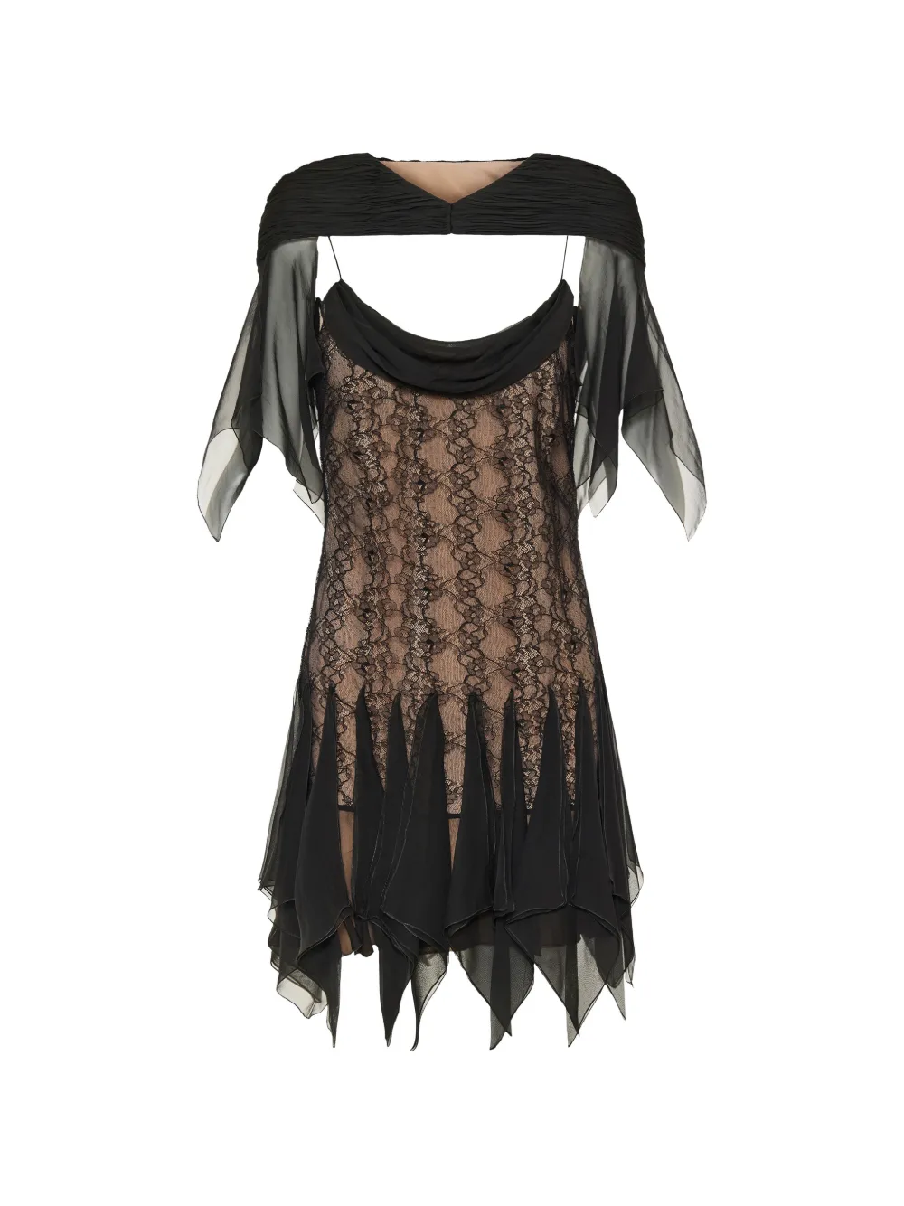 Valentino Garavani lace-panelled handkerchief-hem dress Zwart