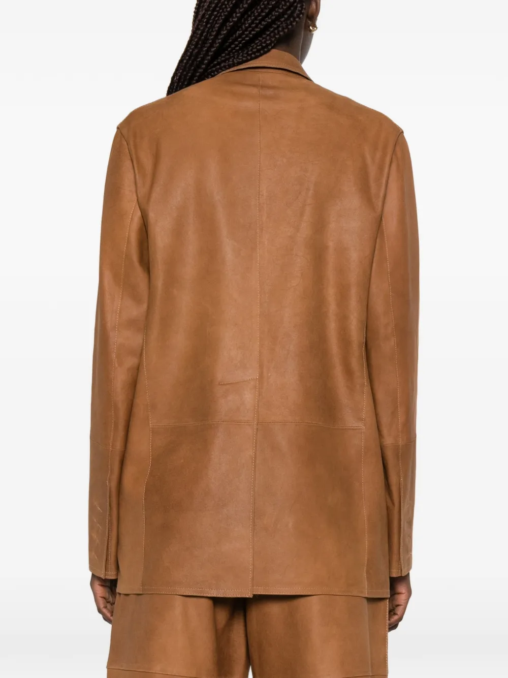 Tela Leren blazer met gekerfde revers Bruin