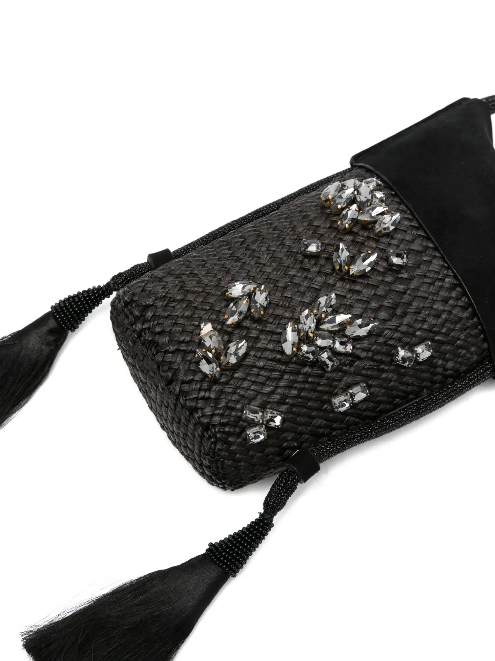 Johanna Ortiz Crystal-embellished Tassel-detail Cross Body Bag in Black, view 3