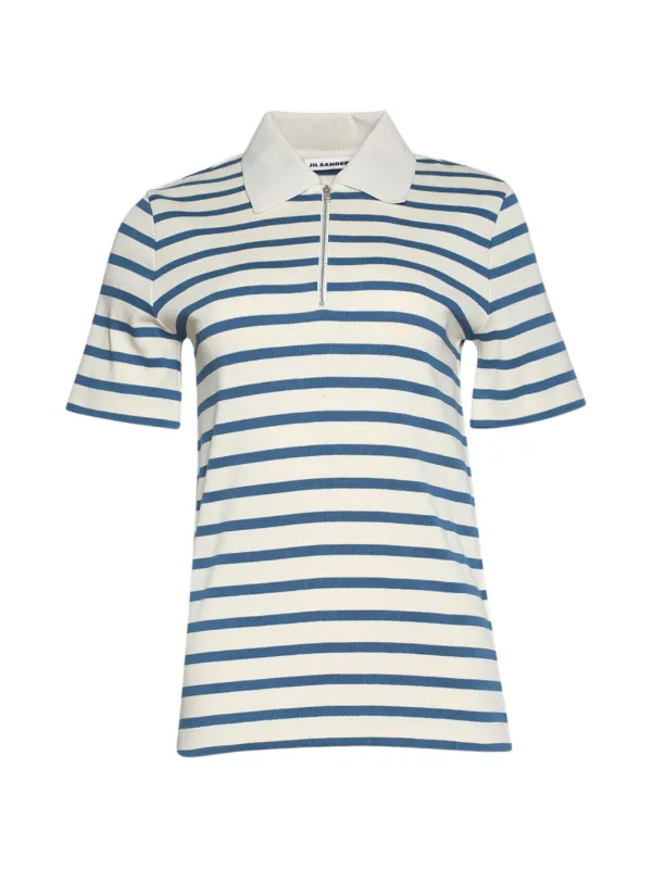 Jil Sander Striped-pattern Zip-collar Polo Shirt in Neutrals