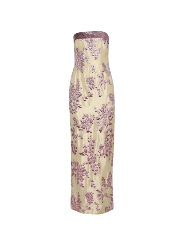 Dima Ayad Floral-appliqué Strapless Dress in Neutrals