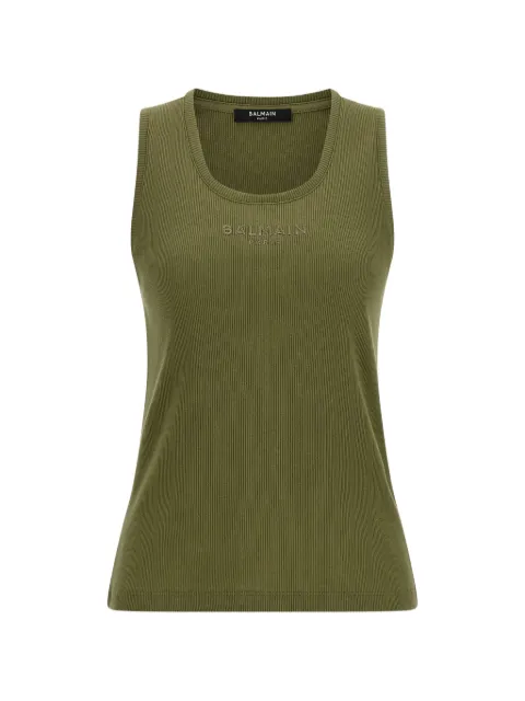 Balmain ribbet tanktop med broderet logo
