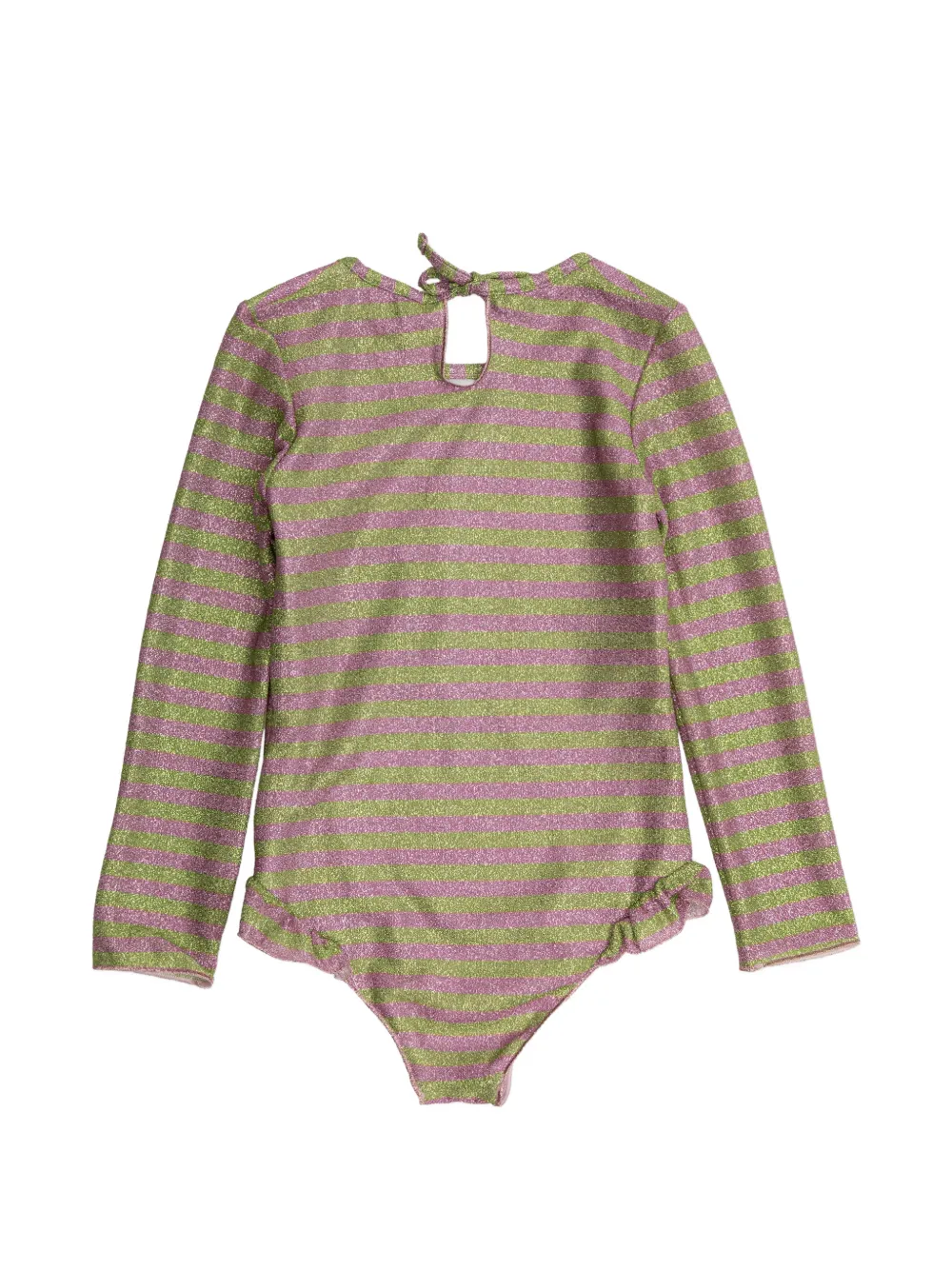  Oseree Kids Striped Ruffled Swimsuit - Green 