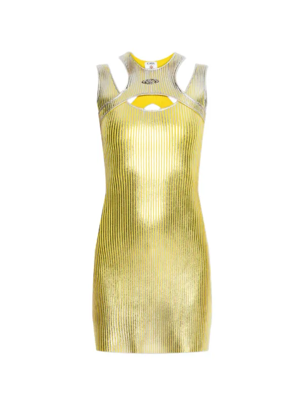 Casablanca Cut-out Foil-printed Mini Dress in Yellow