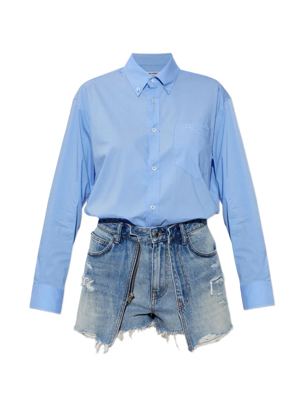 Alexander Wang Distressed Denim Playsuit In Blue