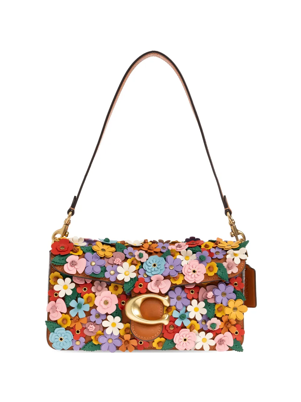 Coach Tabby floral-appliqué leather shoulder bag - Marrone