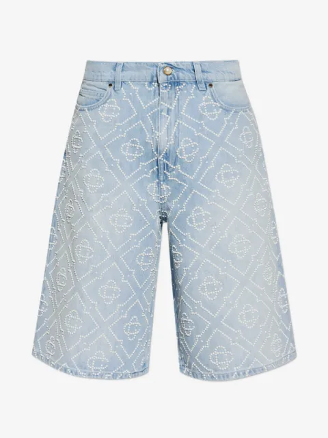 Casablanca pearl-monogram denim shorts