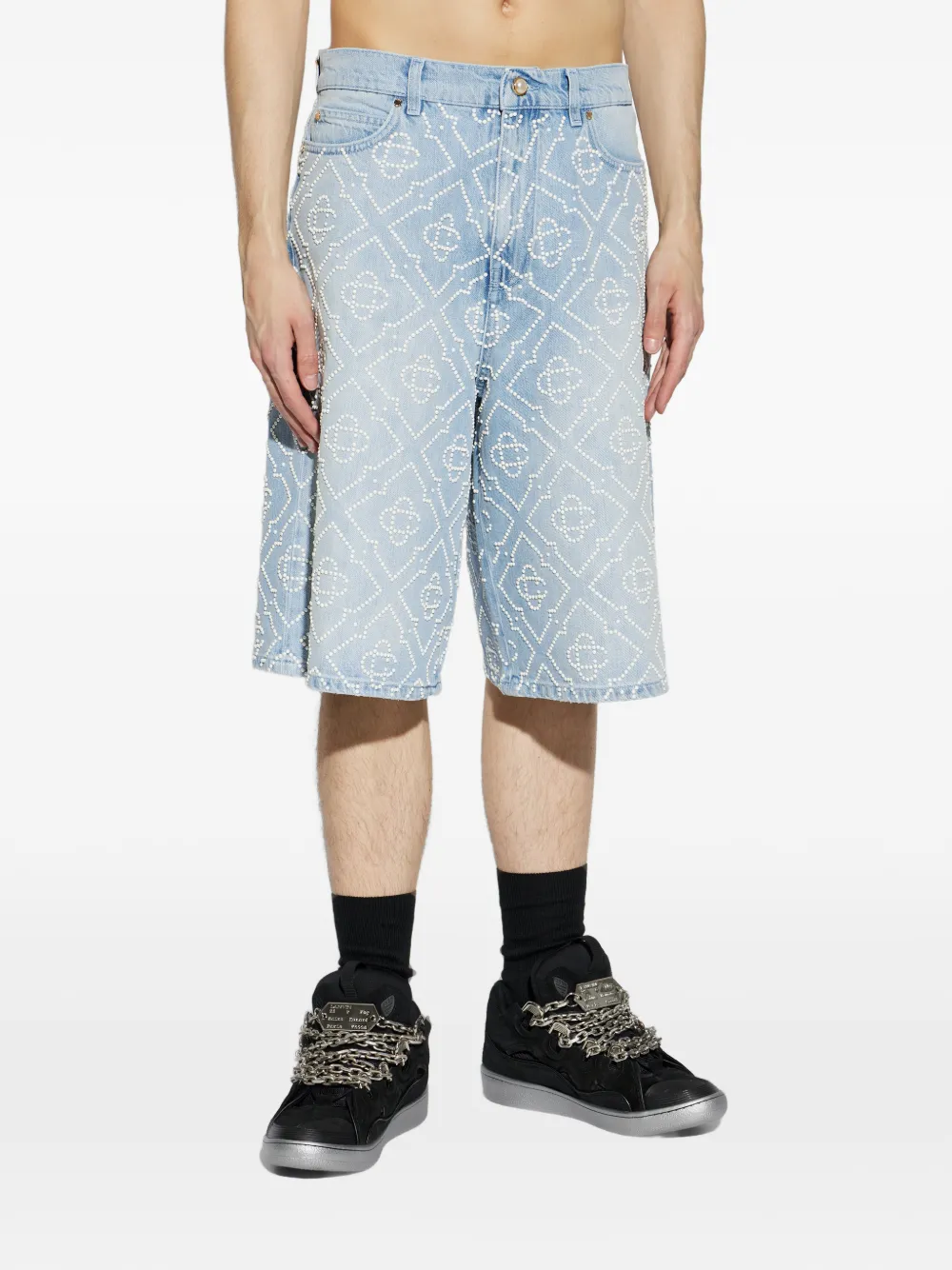 Casablanca Denim shorts met parel monogram Blauw
