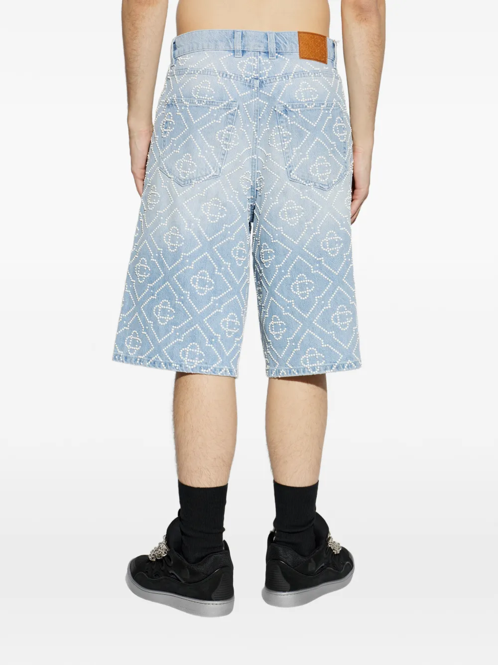 Casablanca Denim shorts met parel monogram Blauw