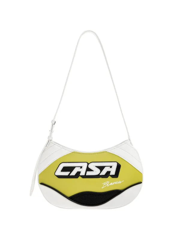 Casablanca Slim Biker Leather Shoulder Bag in White