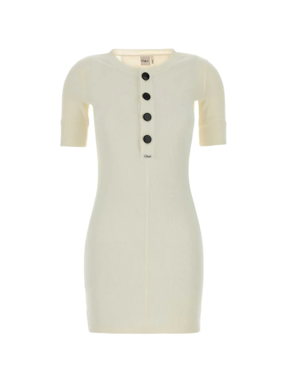 Chloé Fitted Henley ribbed-knit button-up mini dress - White
