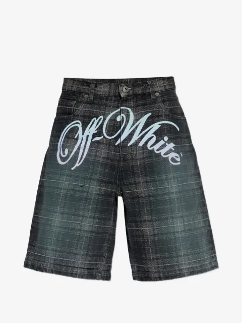 Off-White شورت كاروهات مضفرة