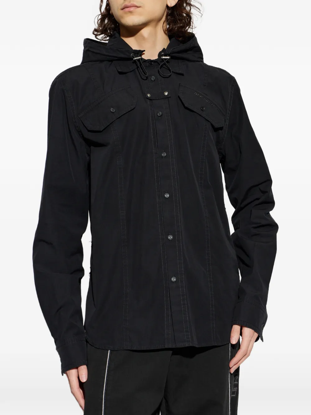 Off-White Overhemd met capuchon en borstzak Zwart