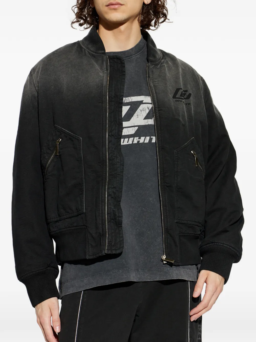 Off-White Bomberjack met rits en vervaagd effect Zwart