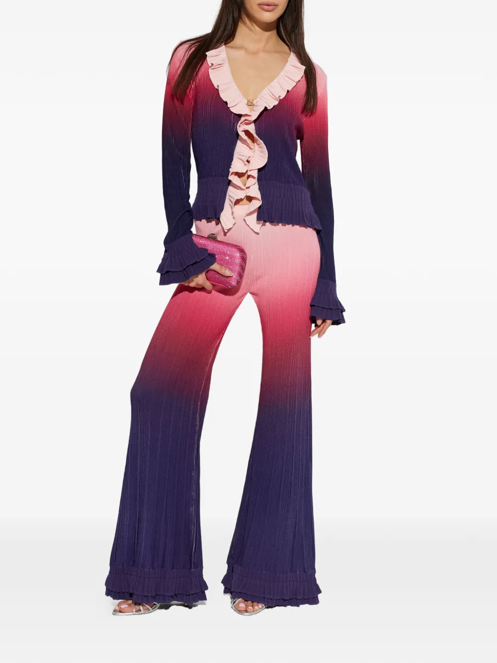 Casablanca Gradient Ruffle Trousers in Pink, view 2