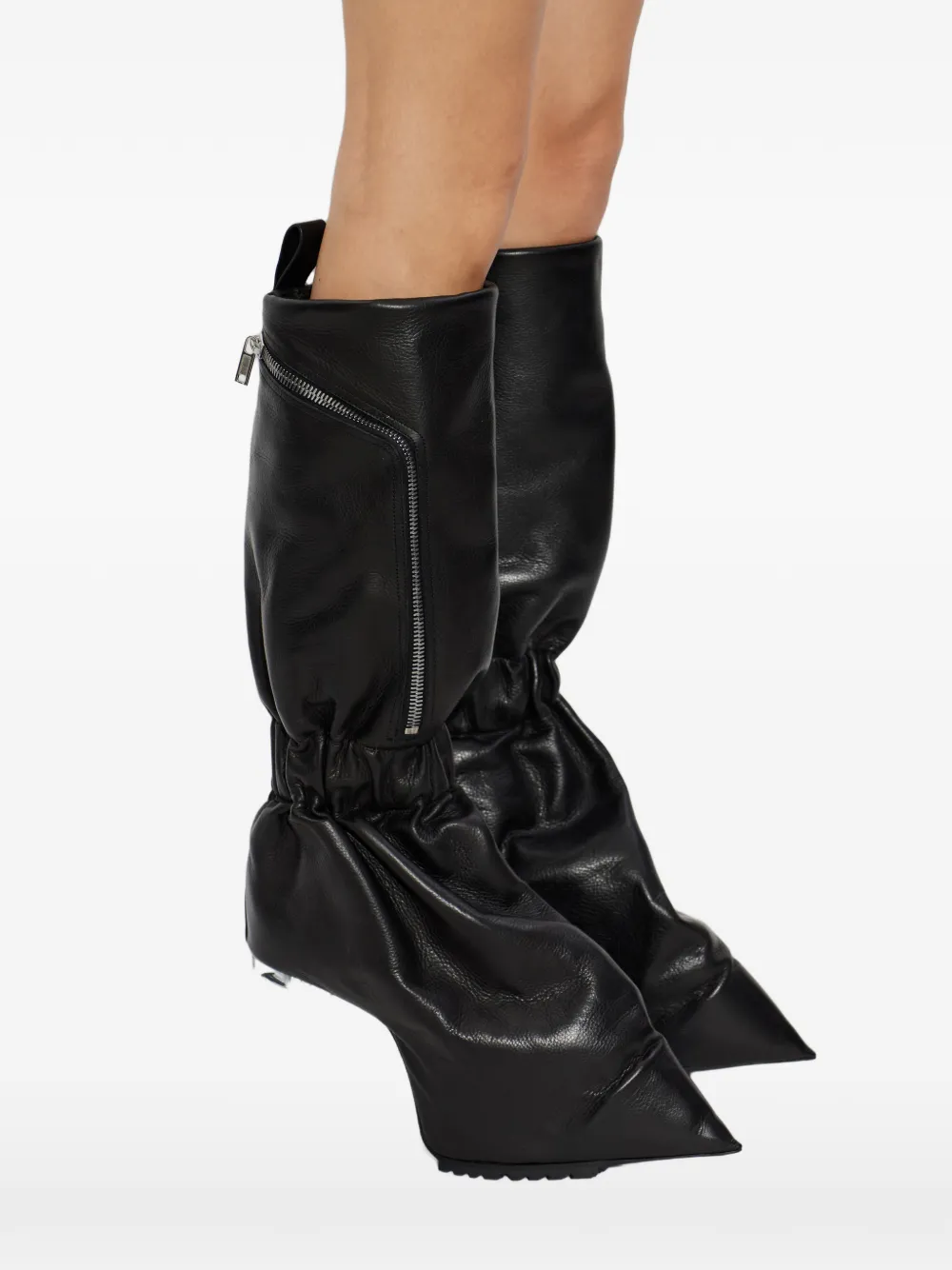 Rick Owens Taquito zipper gathered leather boots Zwart