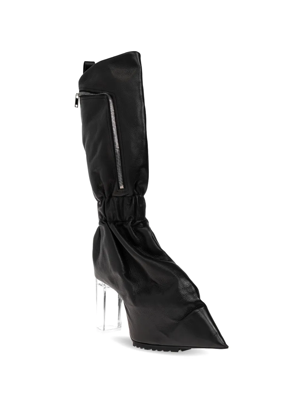 Rick Owens Taquito zipper gathered leather boots Zwart