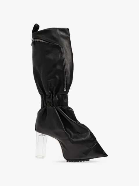 Rick Owens Taquito zipper gathered leather boots