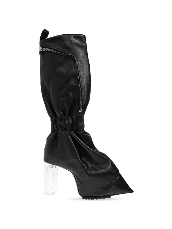 Rick Owens Taquito ギャザーレザーブーツ | ブラック | FARFETCH JP