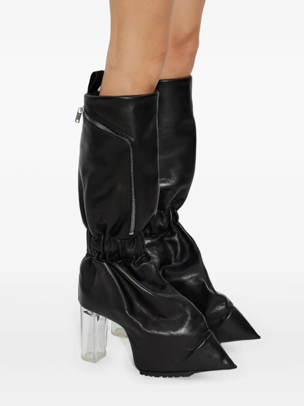 Rick Owens Taquito ギャザーレザーブーツ | ブラック | FARFETCH JP
