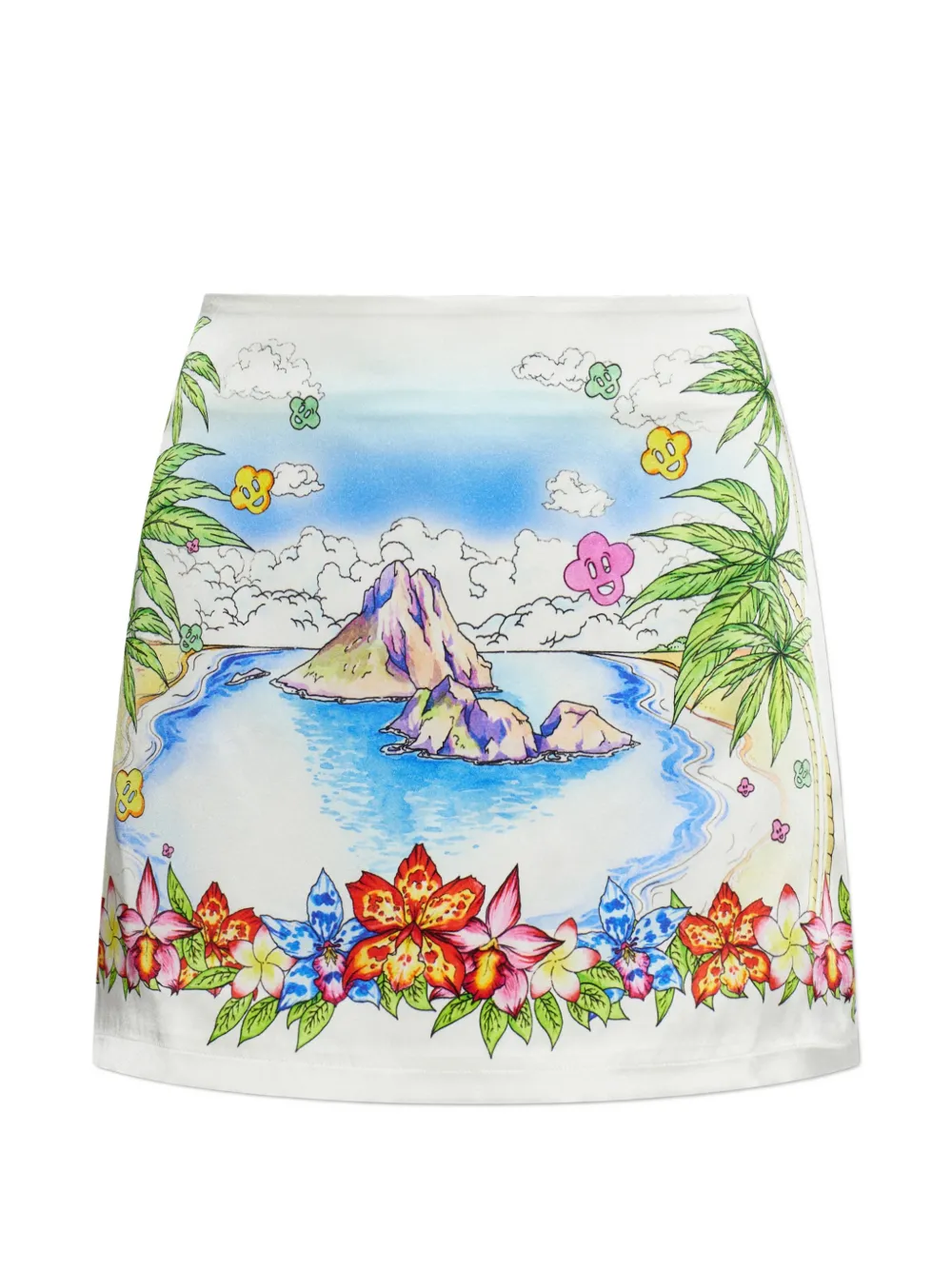 Casablanca Better Days graphic-print silk mini skirt - Bianco