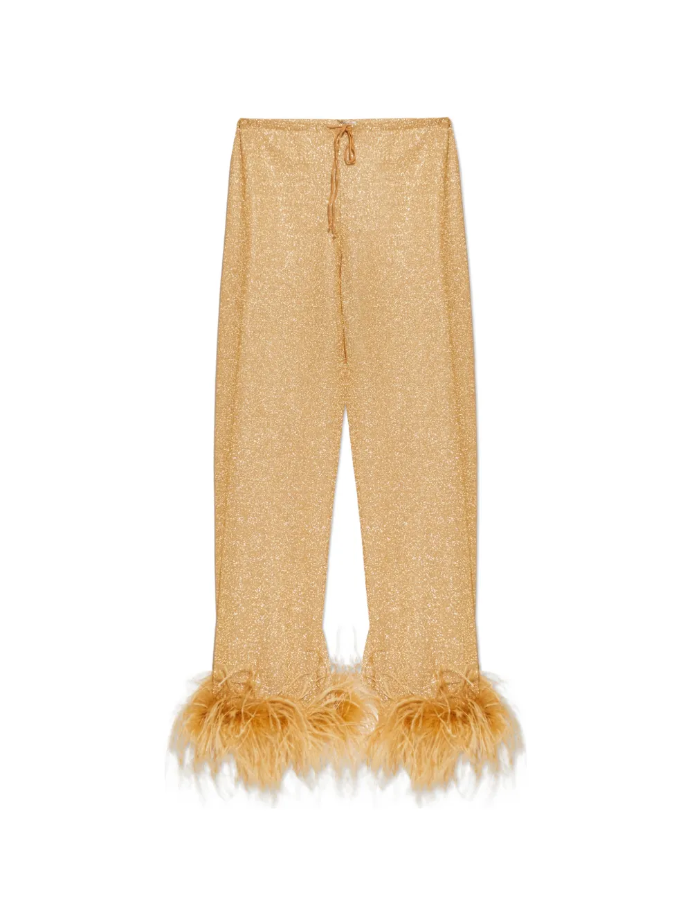 Oseree Feather-trim Trousers In Gold
