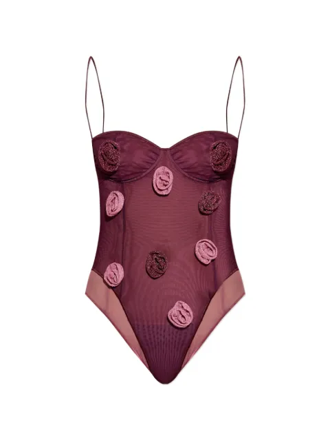 Oséree Mesh-Badeanzug mit Blumenapplikation