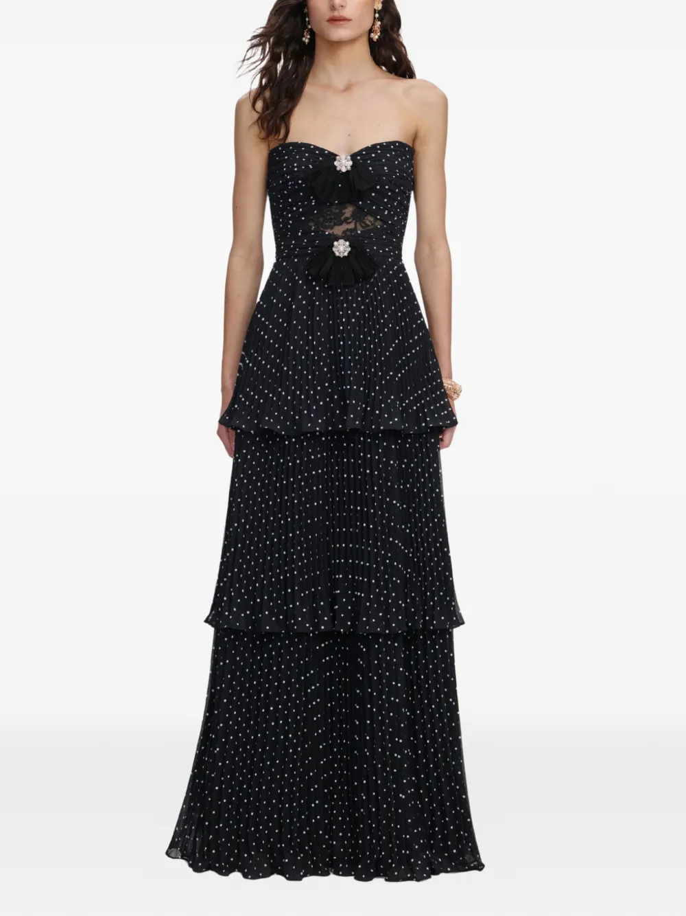 Self-Portrait polka-dot tiered dress - Schwarz