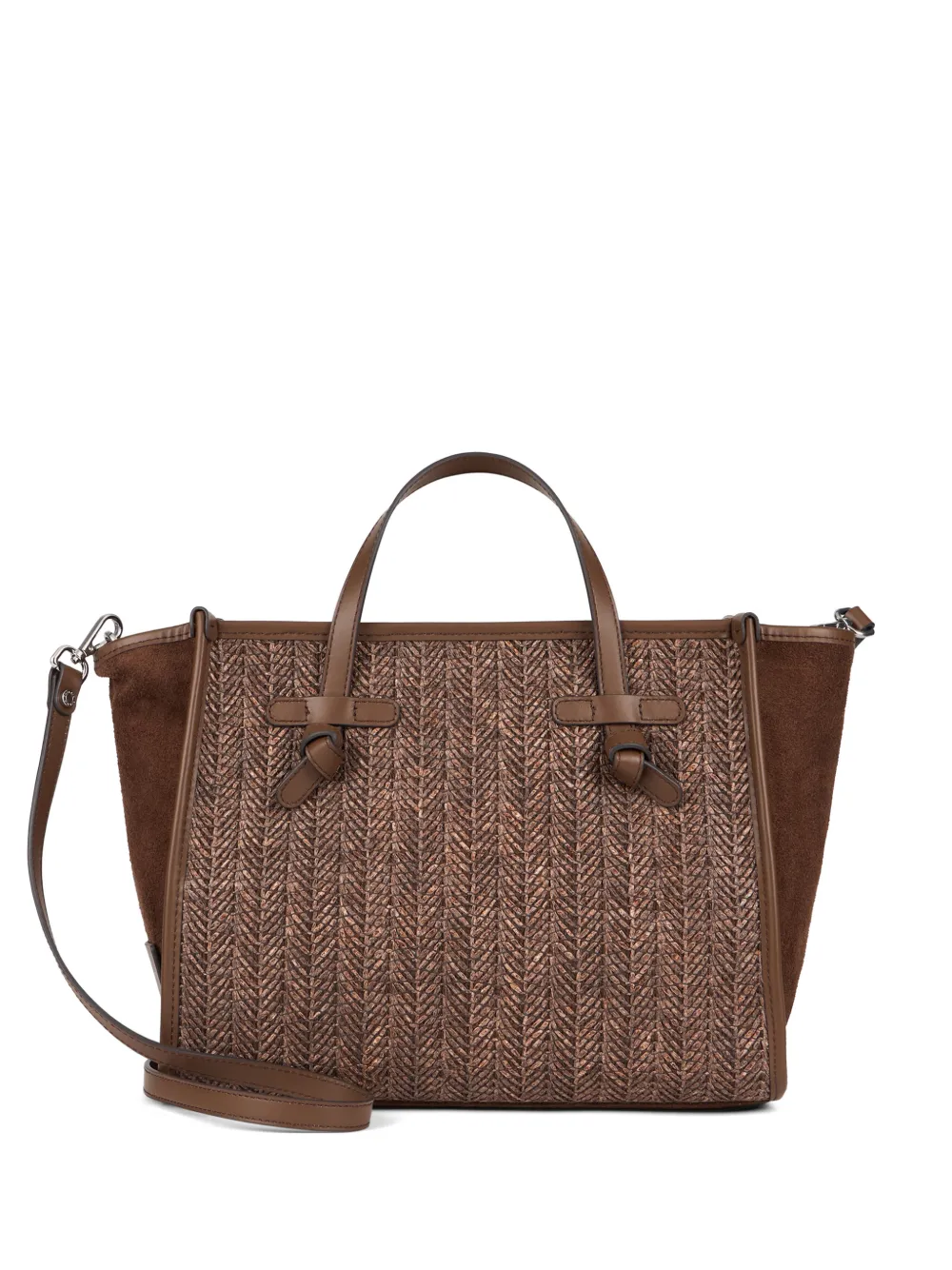 GIANNI CHIARINI Miss Marcella woven suede-panel tote bag - Marrone