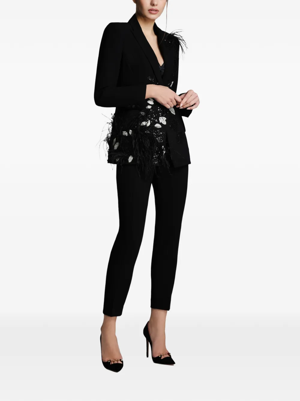 IMROSKA SKA 7 blazer verfraaid met veren detail Zwart